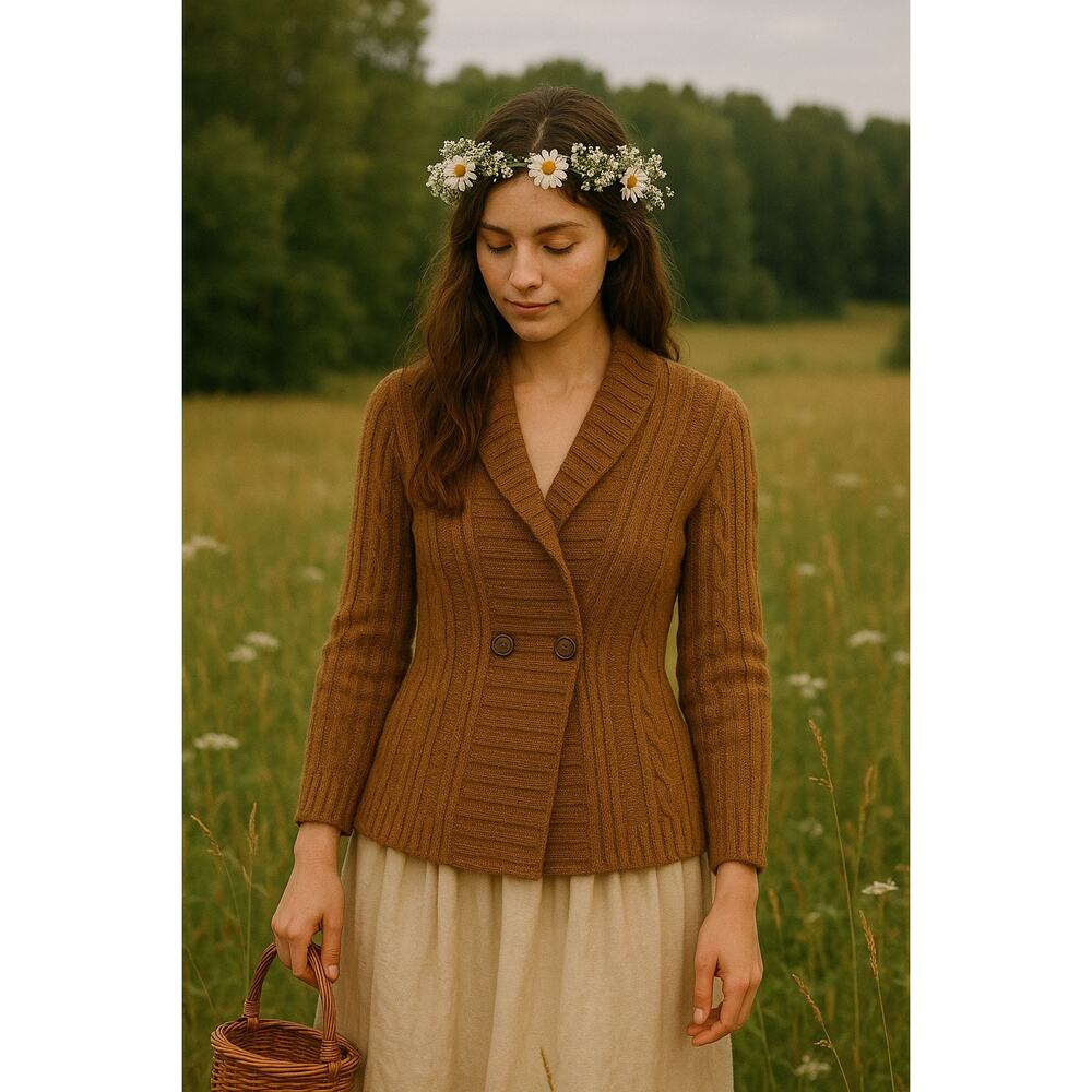 Indigenous One Weave Womens S 100% alpaca Cardigan Sweater Brown Cable Knit Boho